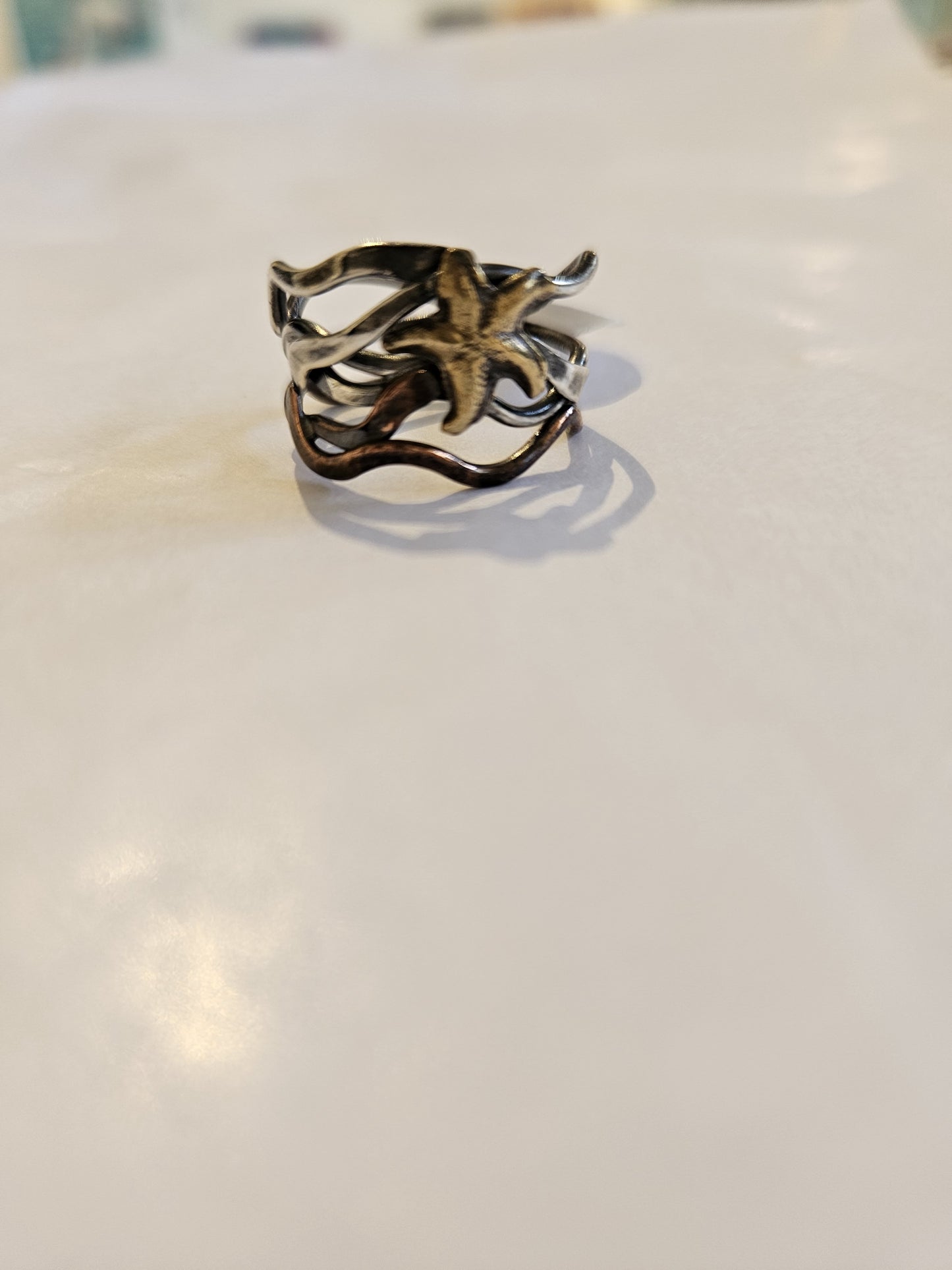Ring Brass Starfish silver kelp