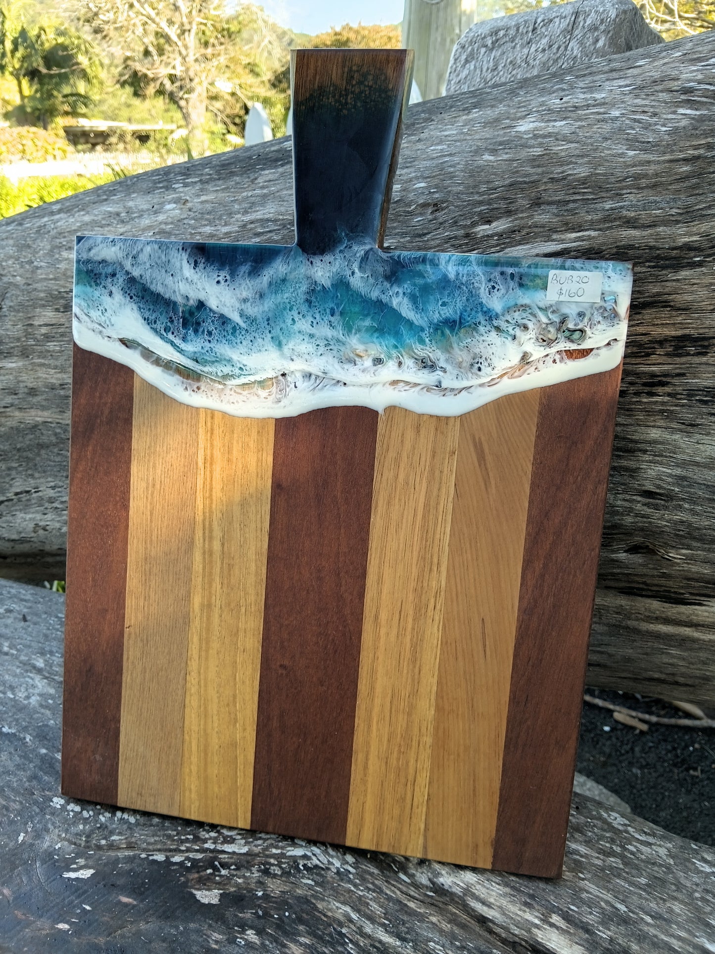 Square Paddle with Paua - Recycled Rimu