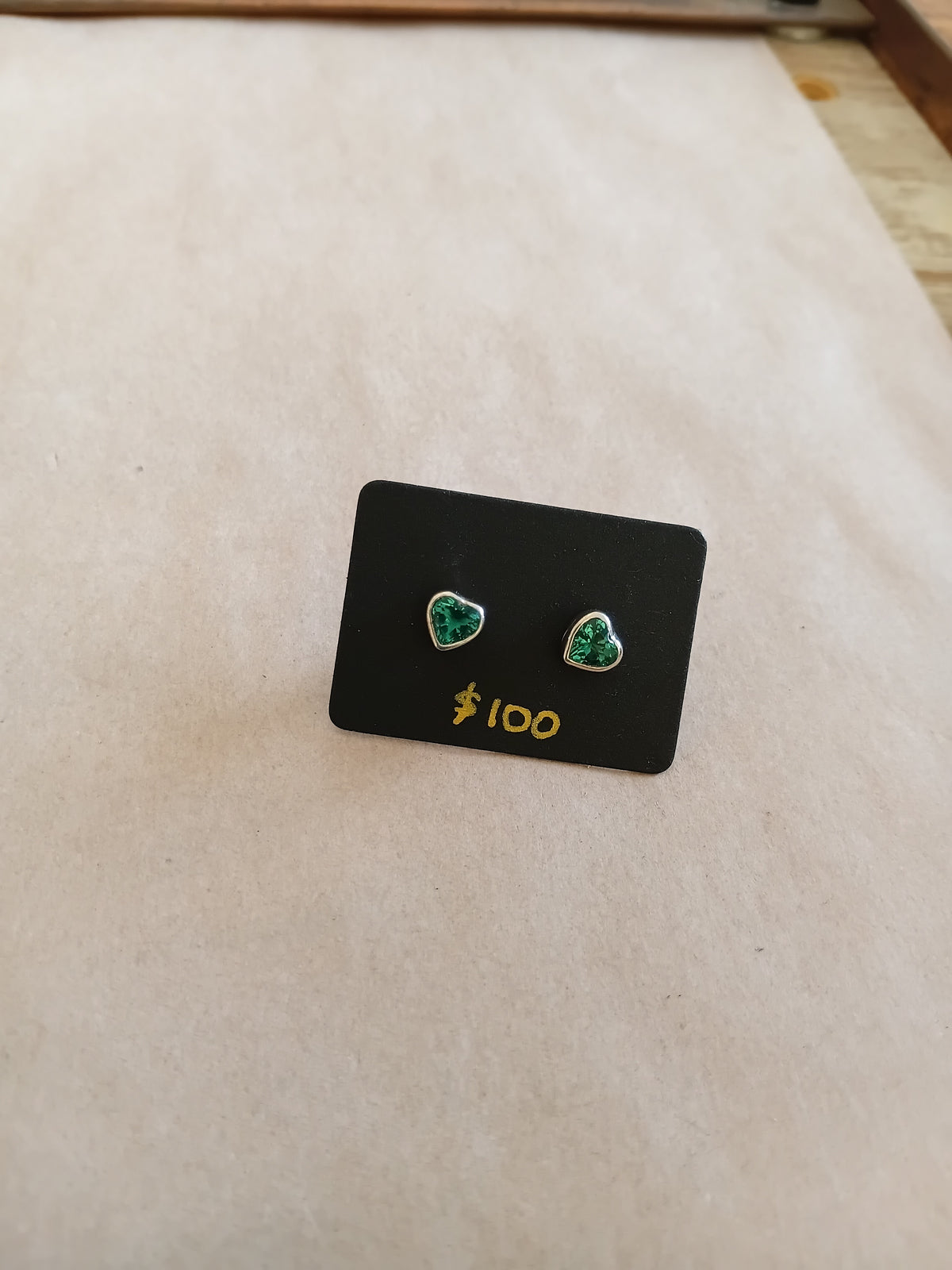LMS Dark Green Heart Studs Sterling Silver