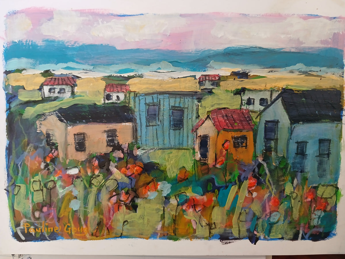 A4 Original Painting-Beach Baches 1
