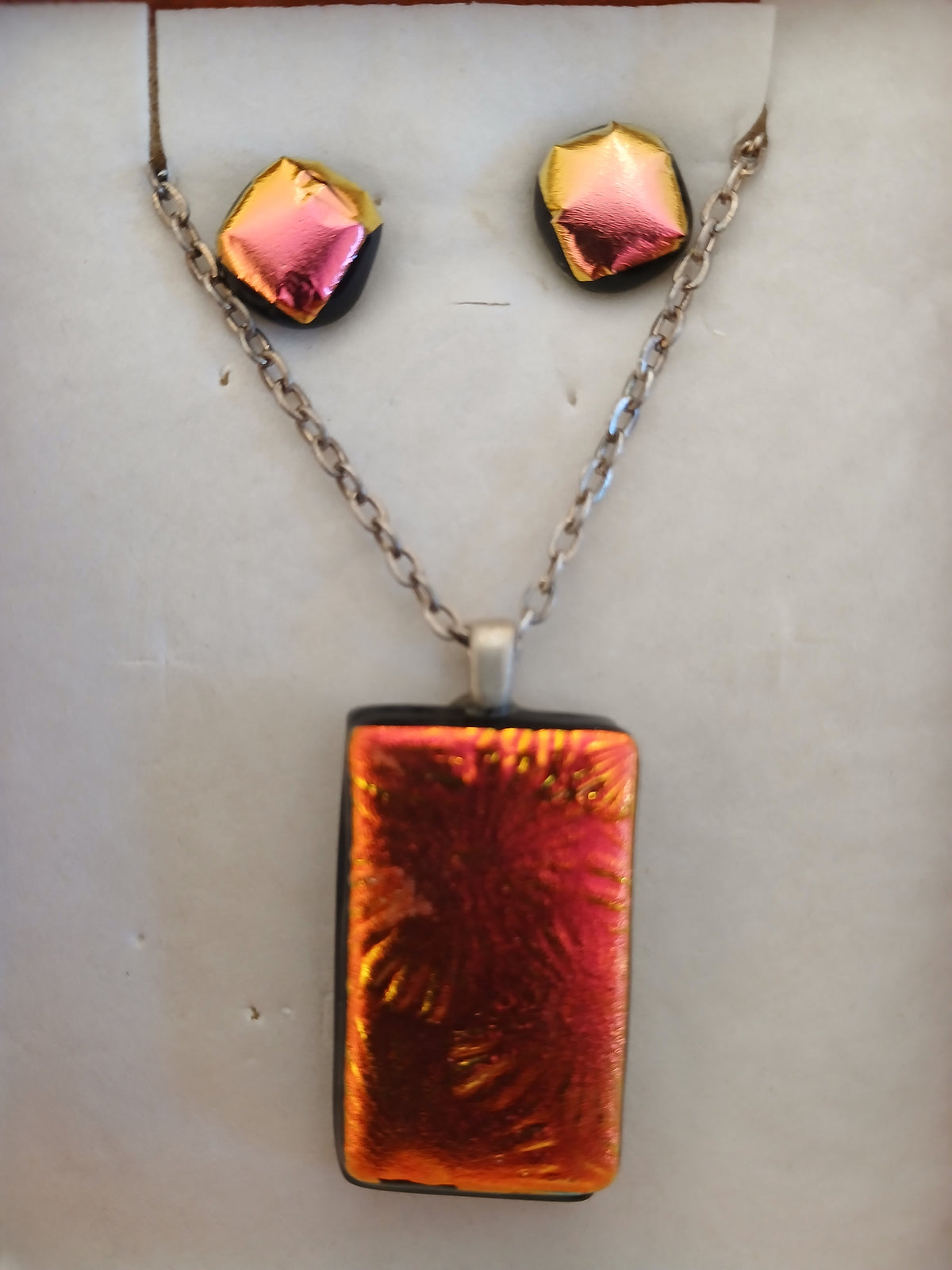 Necklace/Stud Glass Set - Orange