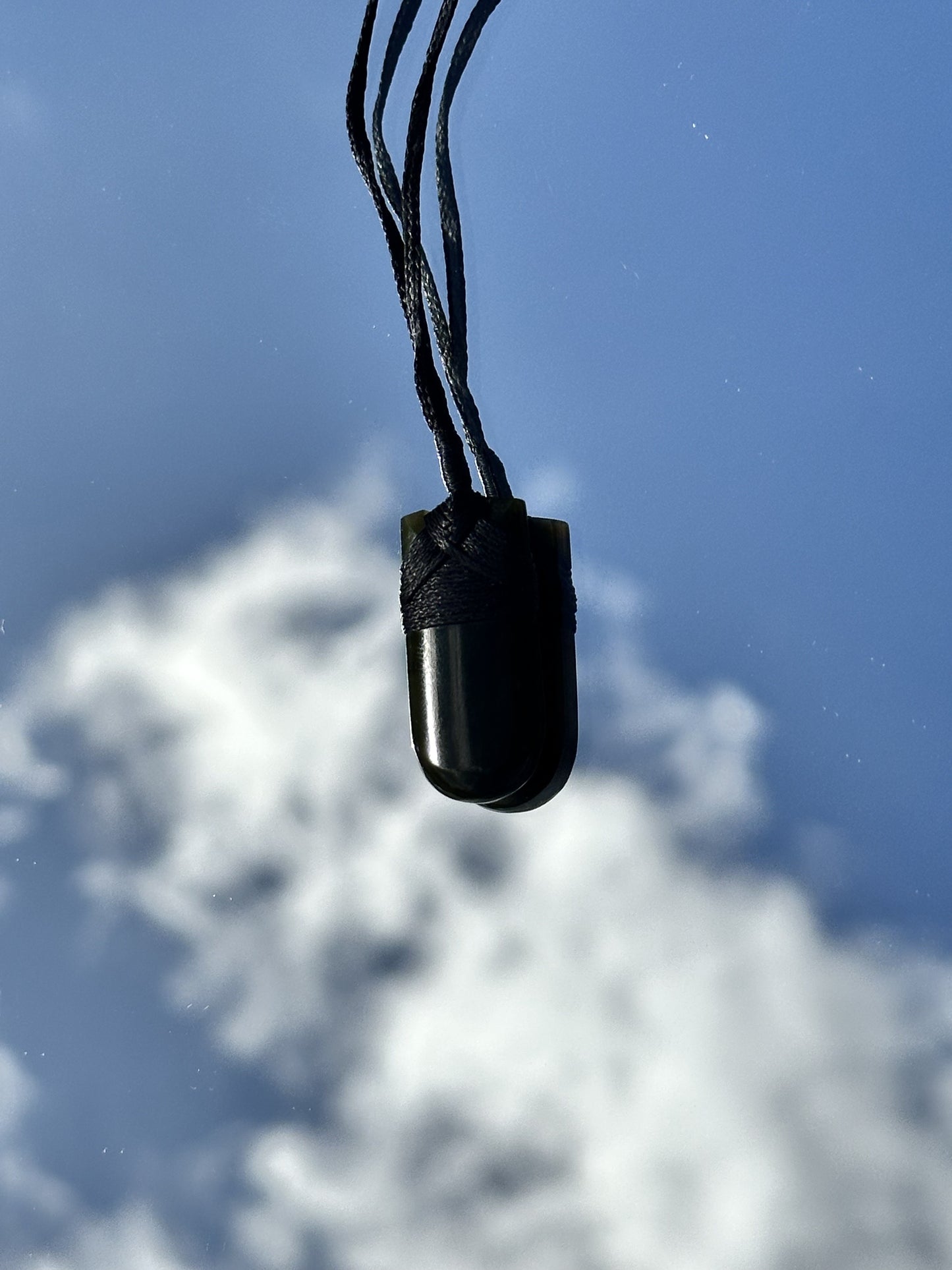 Greenstone Pendant with criss cross binding 30mm