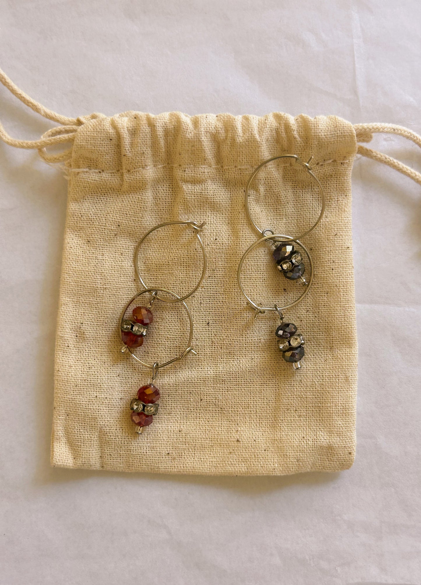 Hoop Bead Drop Earrings Small