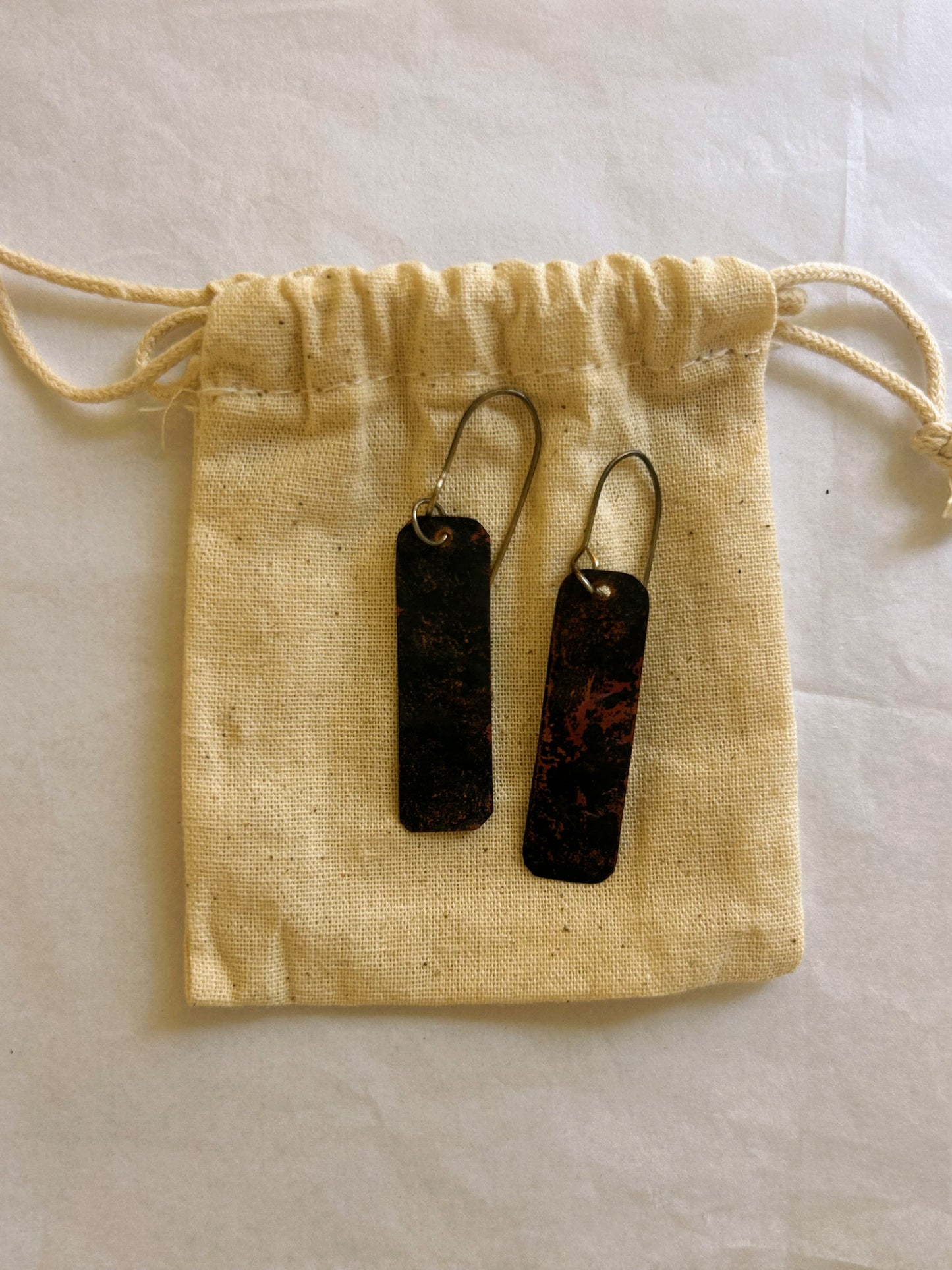Copper Rectangle Drop Earrings
