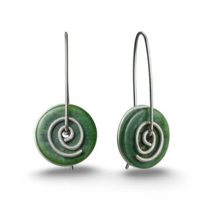 Earrings-Greenstone Disc-Drop-Small