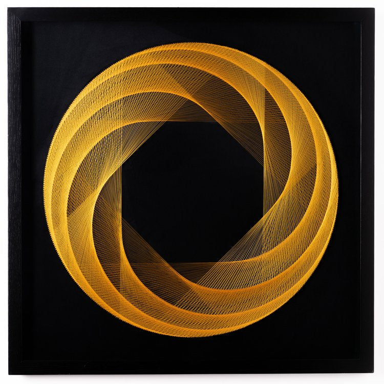 Golden Vortex 960mm. Gold thread on black velvet