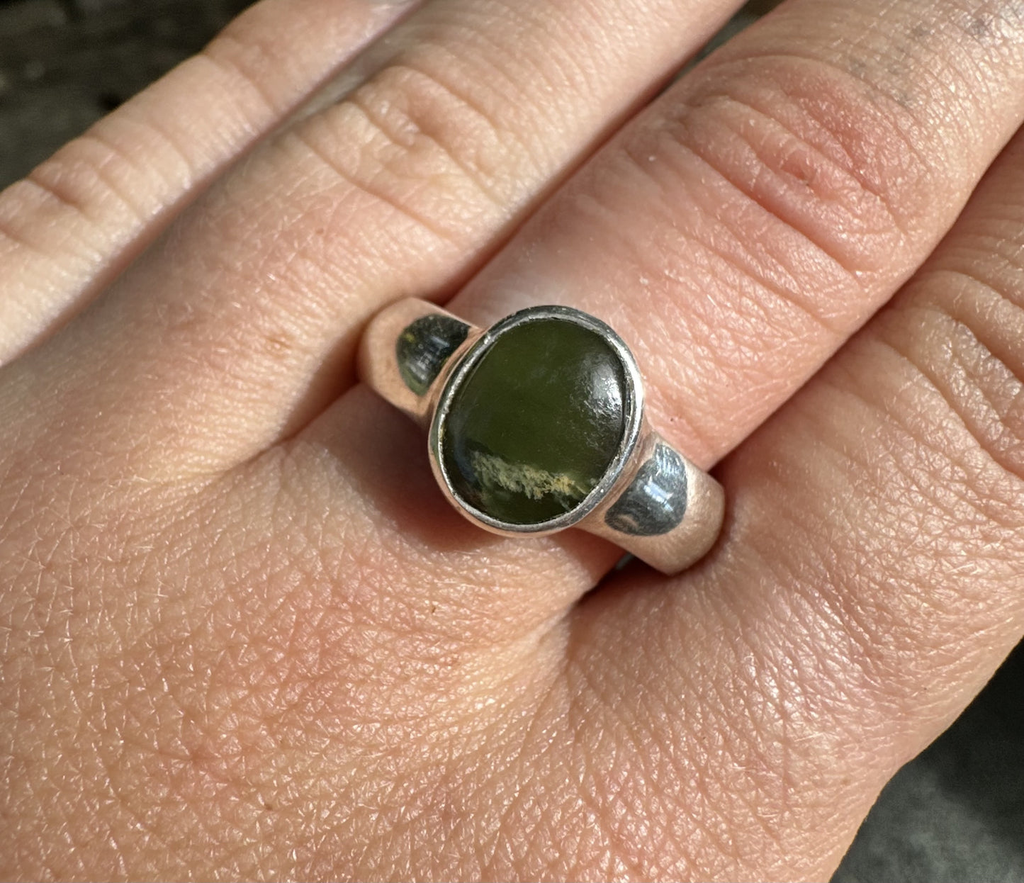 Sterling Silver Pounamu Ring - Inanga 10x8mm