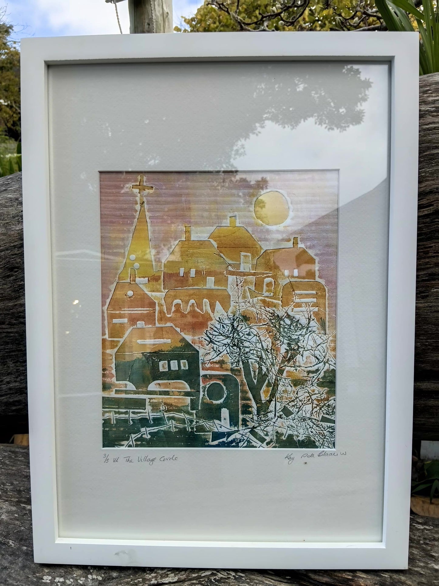 3/5 VE The Village Circle Collagraph Print