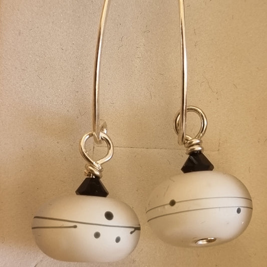 White Opaque black dots Drop Earrings