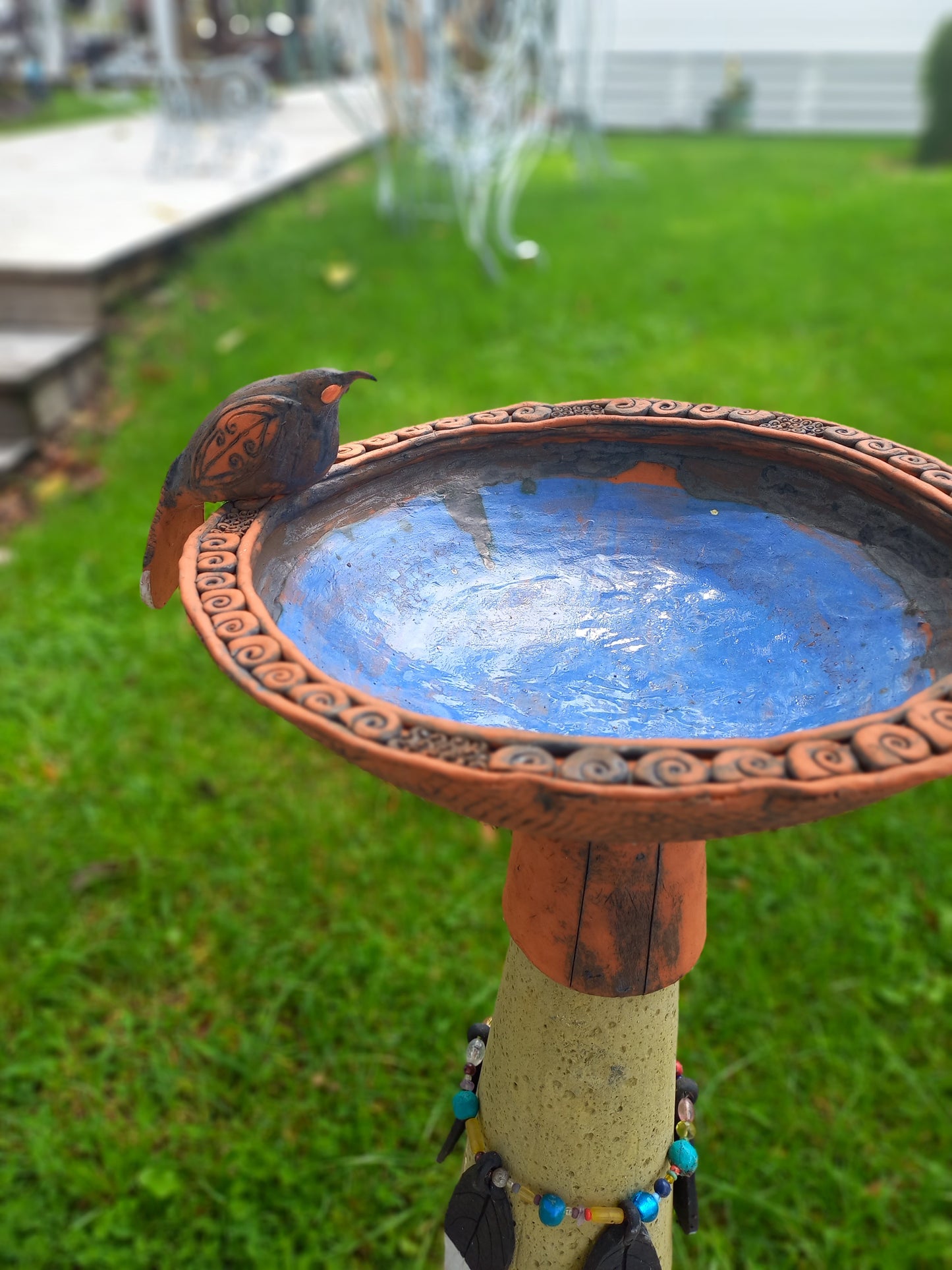 clay bird bath with clay connection