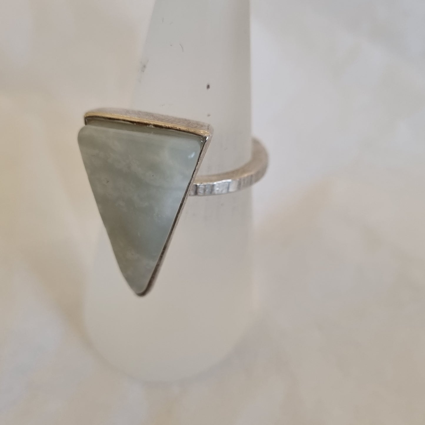Long Triangle Ring - Siberian White Jade
