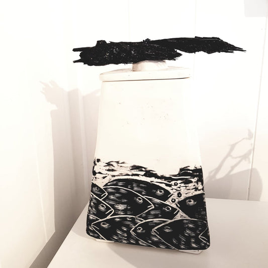 Triangle Box with sgraffito fish