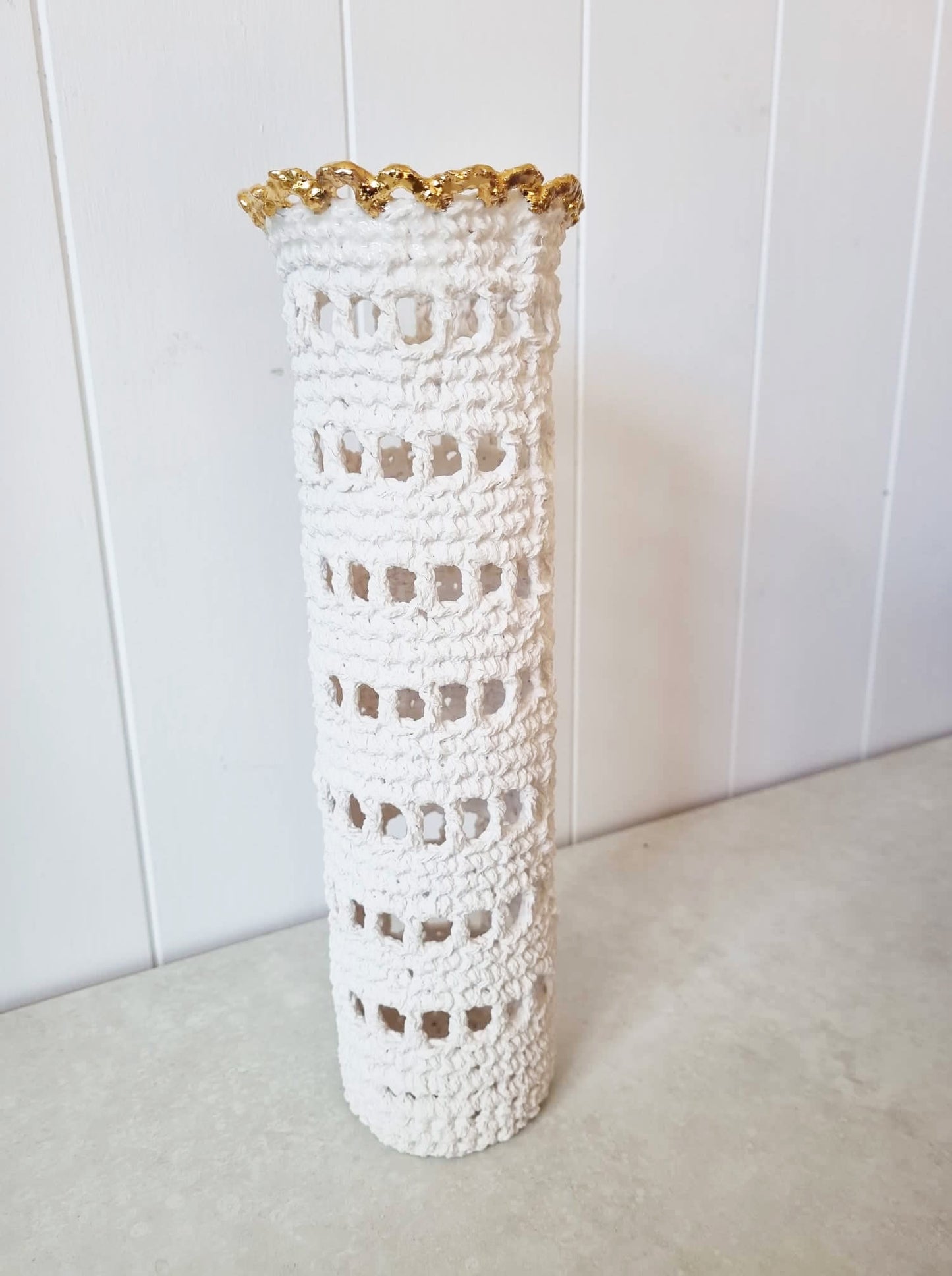 Crocheted Vase - 27 x 9 cm w/24ct gold