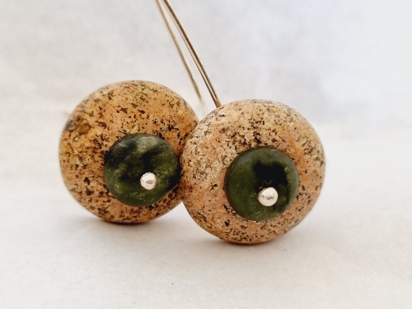 Medium Discs with Beach Pebble Pop of Colour and Jade on Hoops