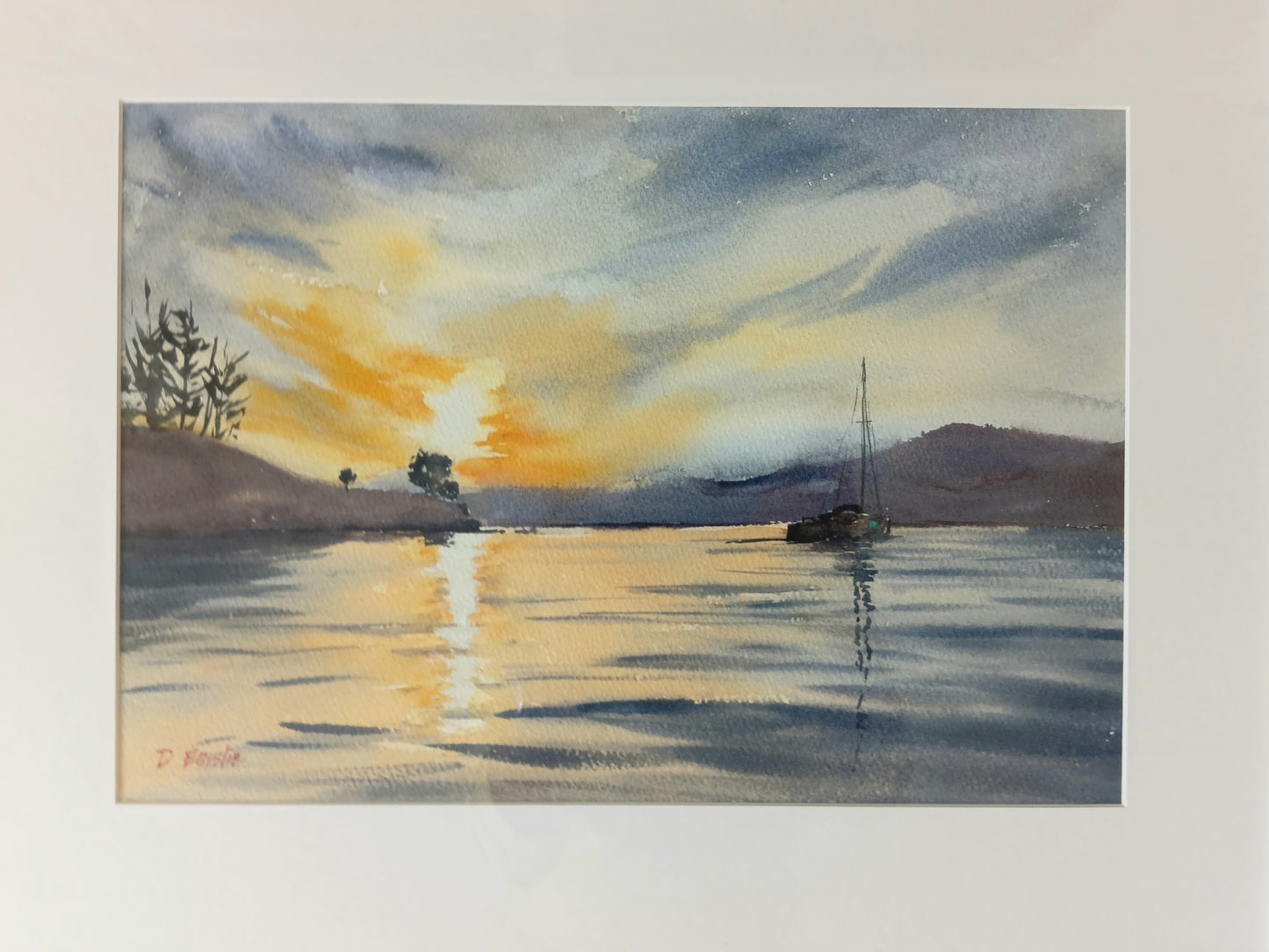 Sunset in the Bay Framed Watercolour
