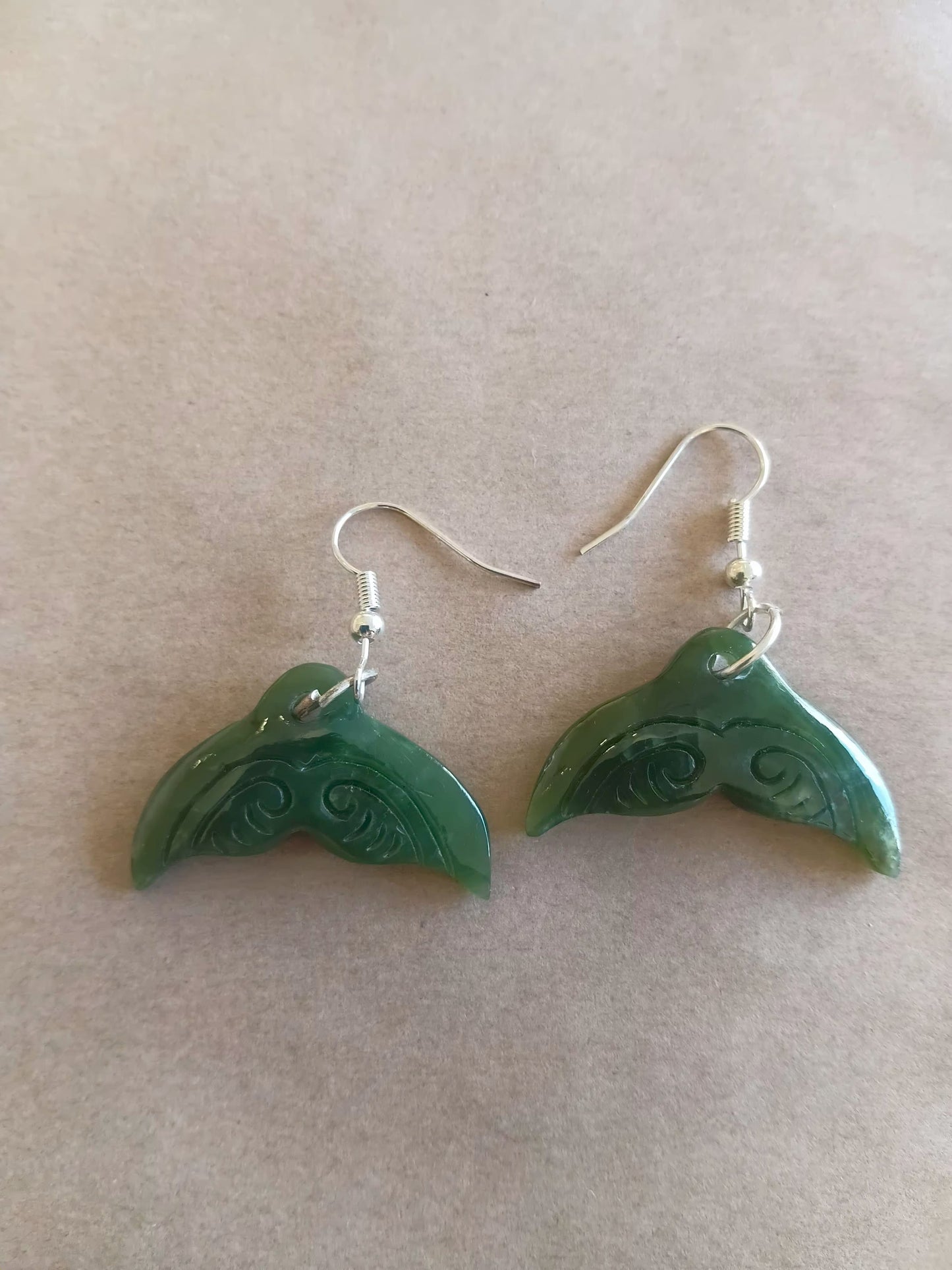 Greenstone Whale Tail  Earrings 30mm