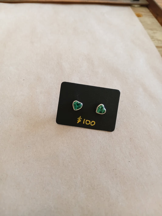 LMS Dark Green Heart Studs Sterling Silver