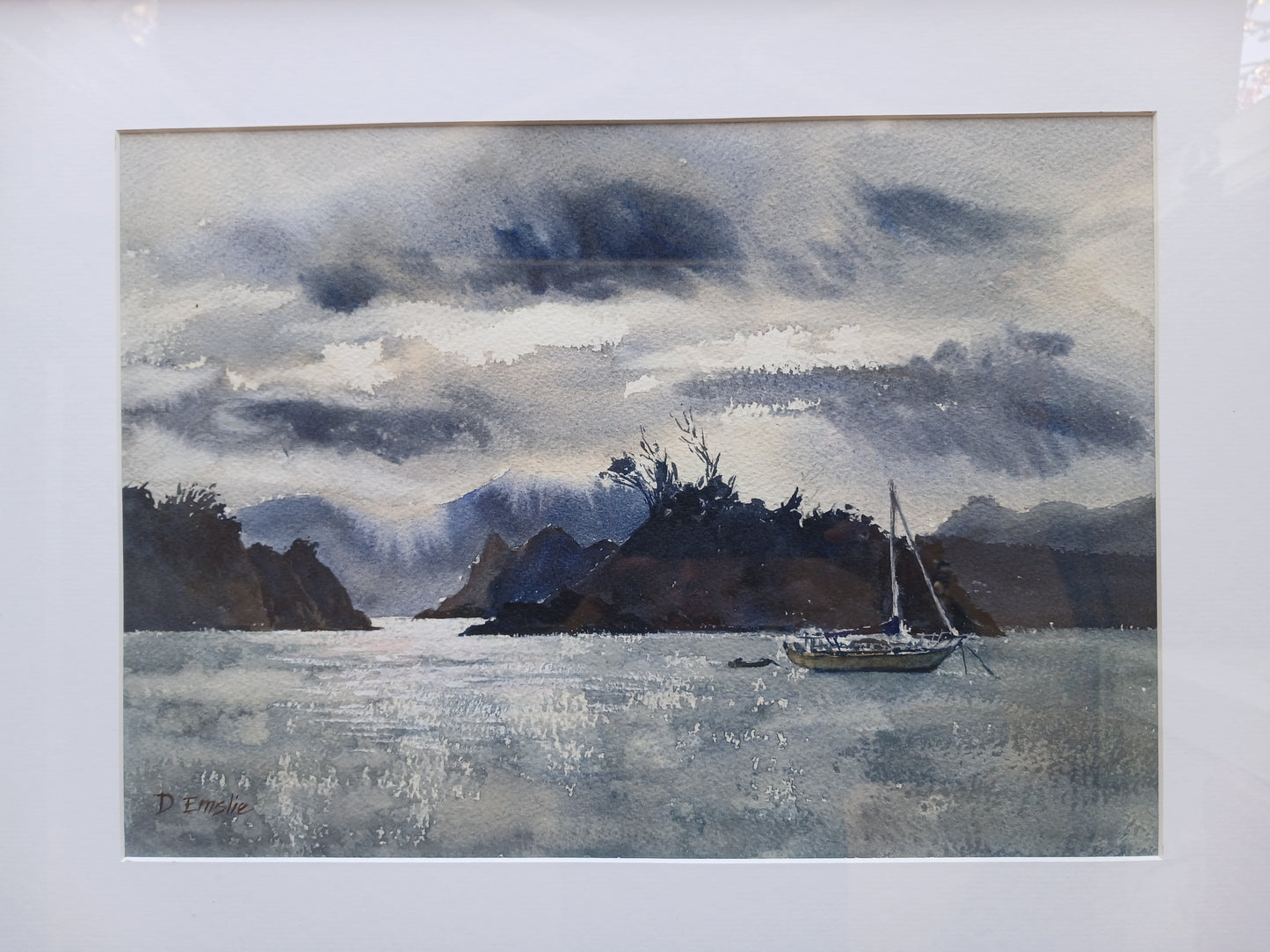 Framed  Watercolour-A Blue Day Urupukapuka