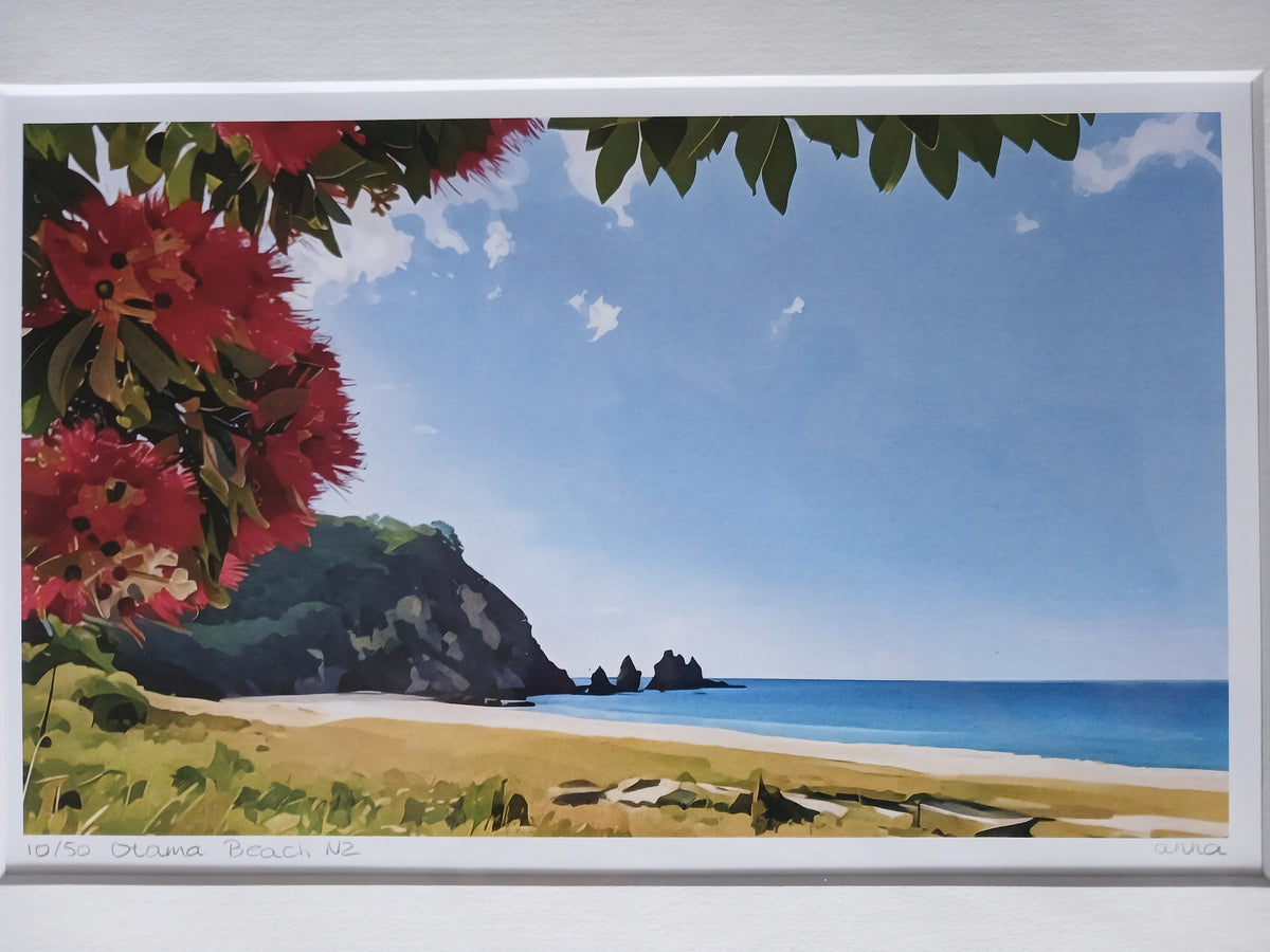 Otama Beach Pohutukawa A4 Print