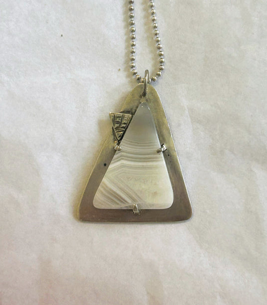 Sterling Silver & Banded Agate Necklace