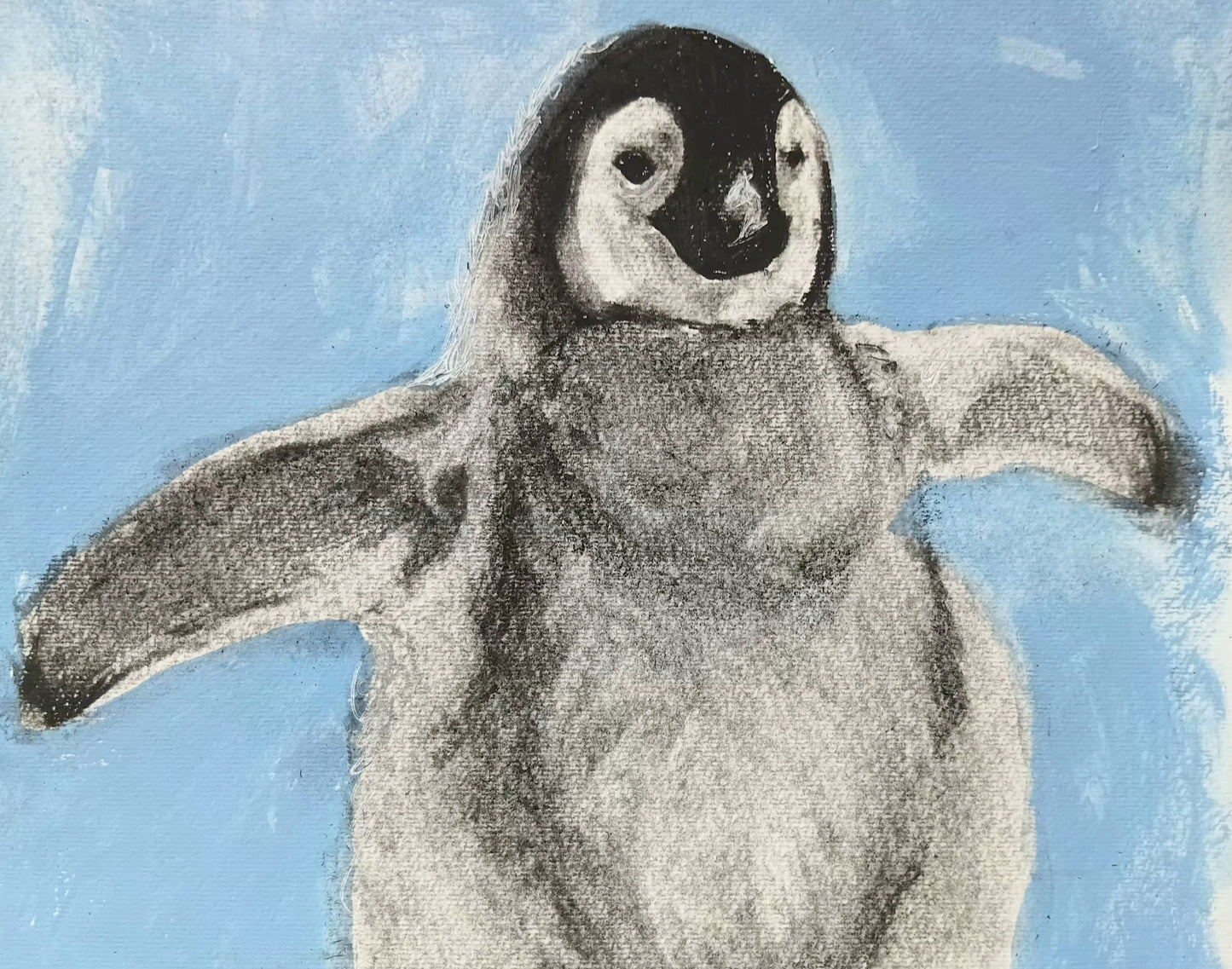 Original Charcoal and Acrylic Baby Penguin