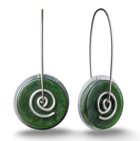 Silver Greenstone Spiral Drop Earrings Large