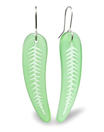 Earrings-Silver Fern Glass-Green