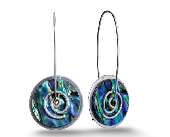 Earrings-Silver Spiral  Paua-Large