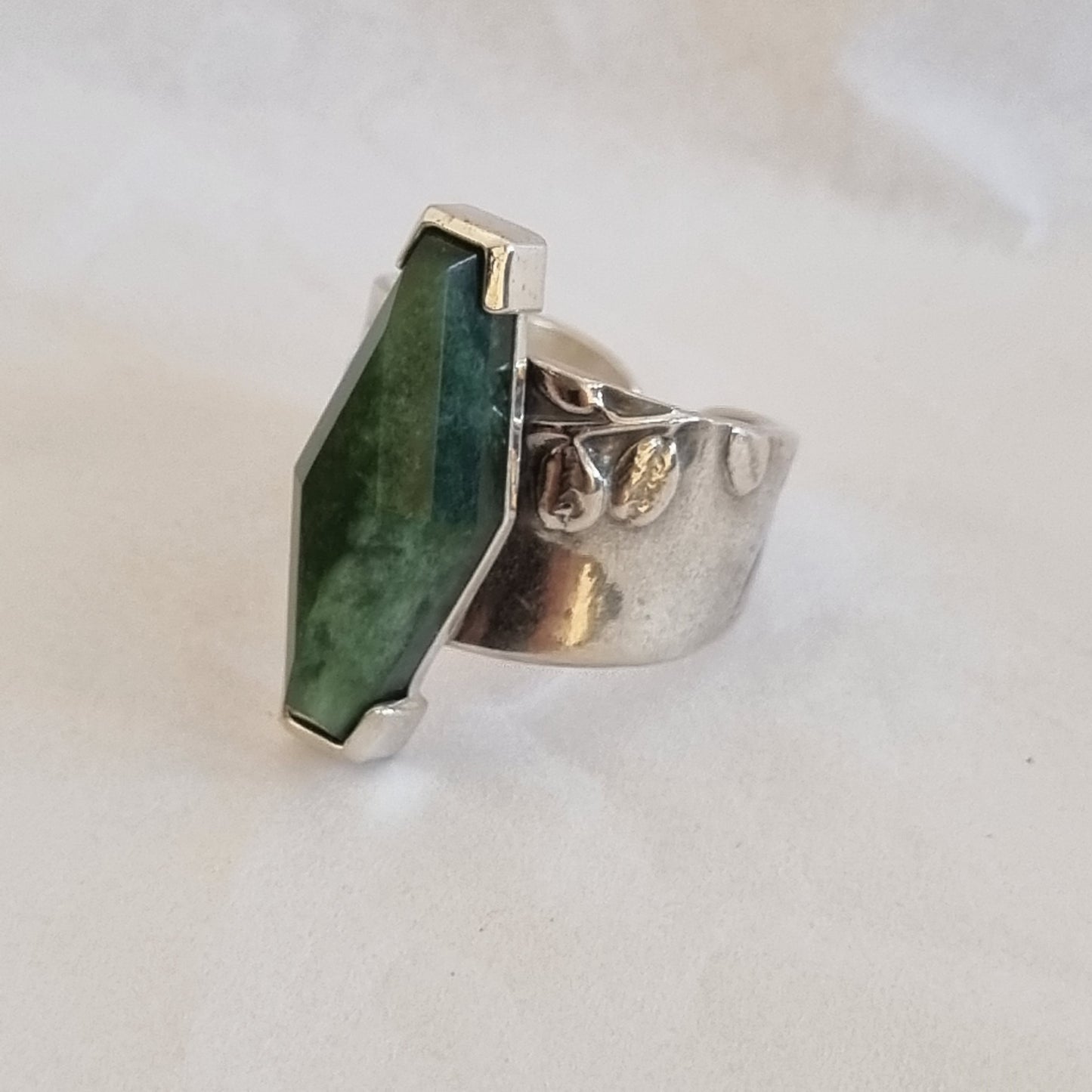 Faceted Diamond Pounamu on Kowhai Cuff ring