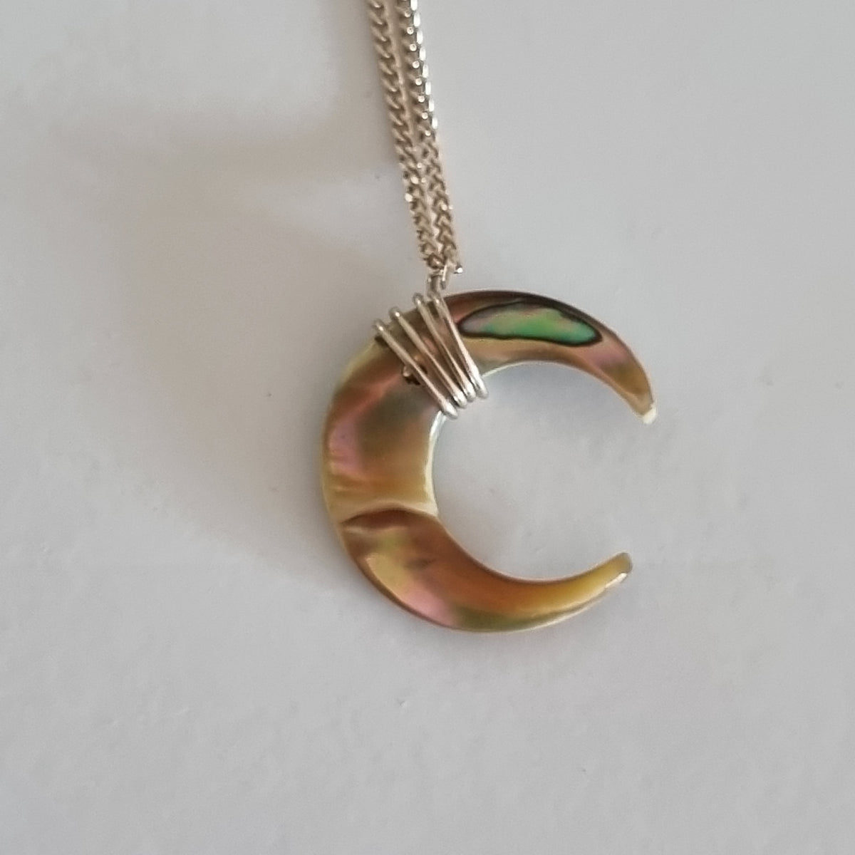 Paua Crescent Moon on silver chain