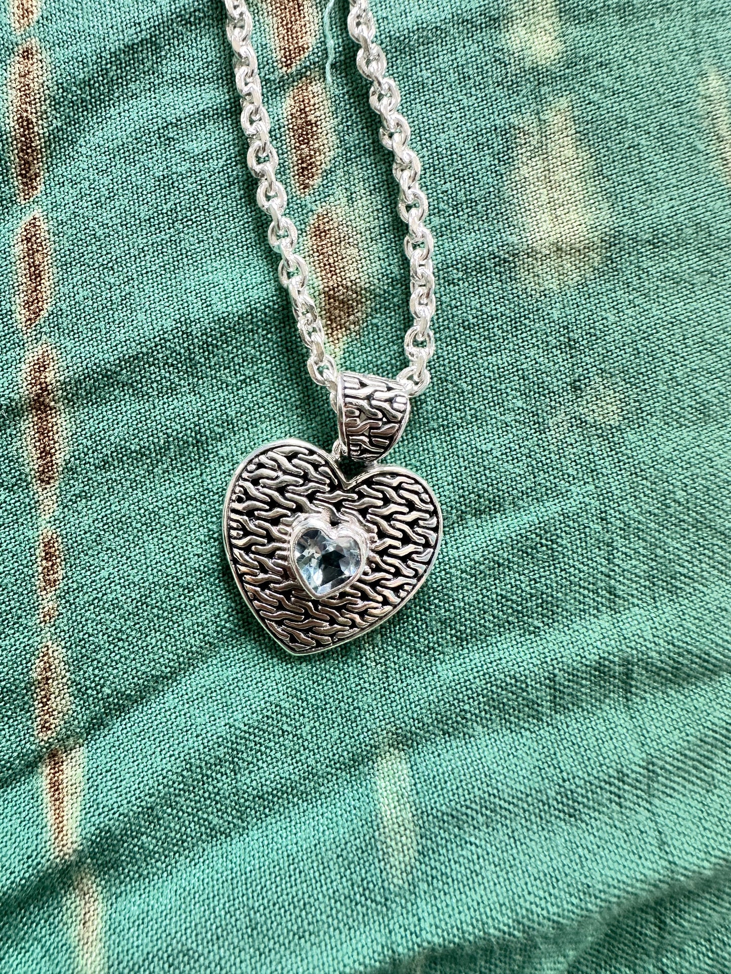 Sterling Silver Heart pendant with Blue Stone and Chain