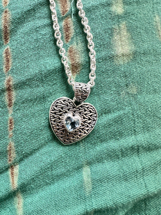 Sterling Silver Heart pendant with Blue Stone and Chain