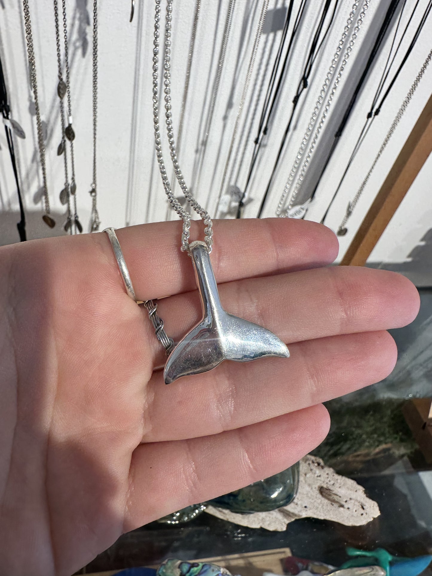Large Whale Tail Pendant - Sterling Silver and Chain