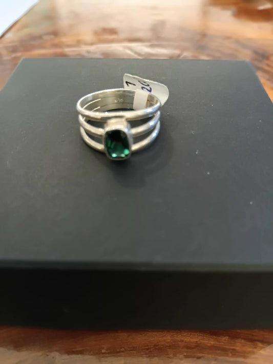 3 Band Silver Green Quartz ring