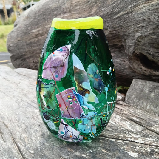 Oval Shard Vase -Emerald Green