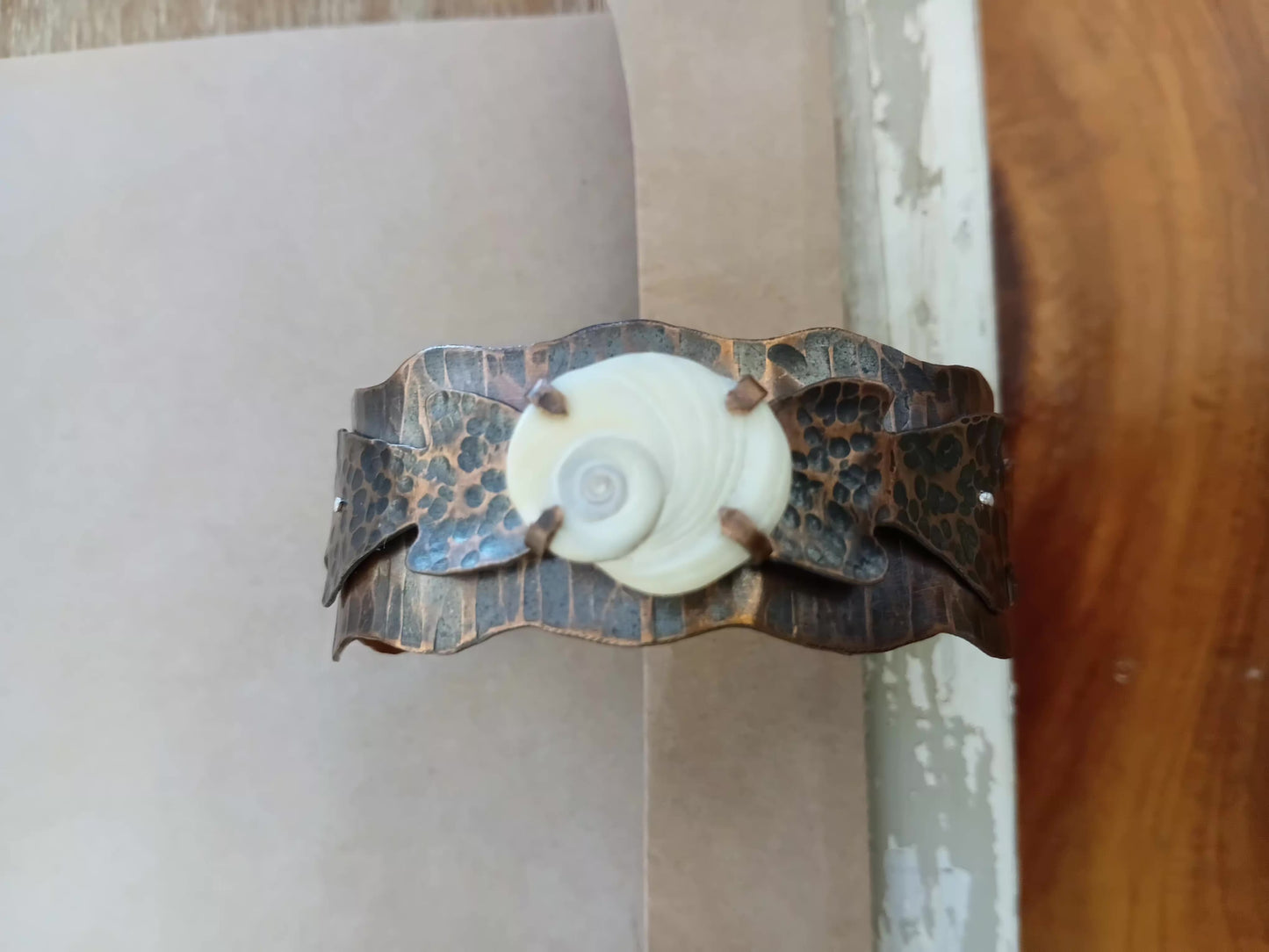 Copper  seaweed & operculum  bracelet