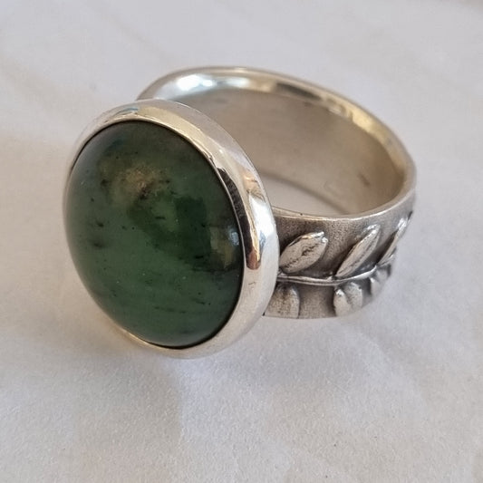Large Round Pounamu & Kowhai Ring