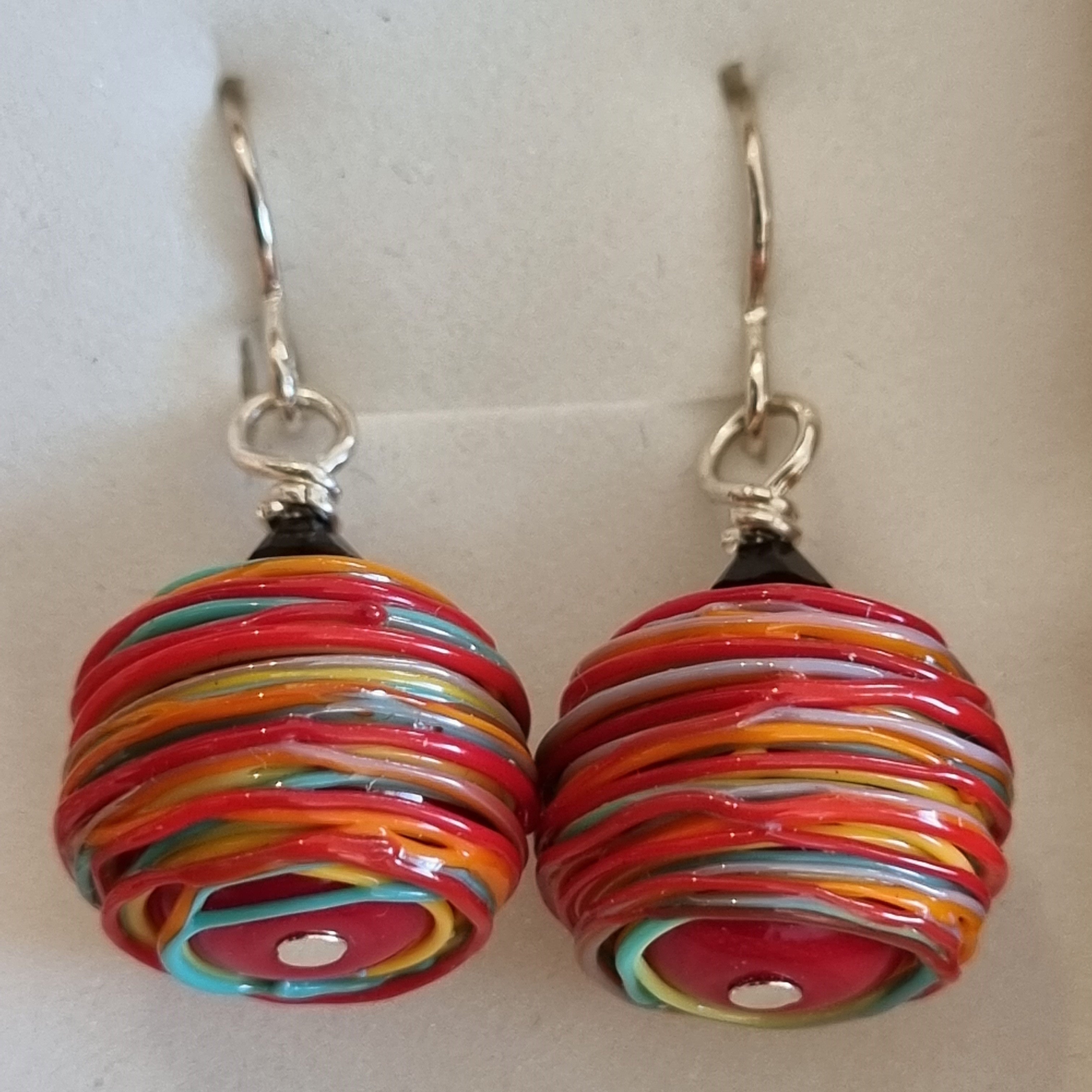 Multi coloured glass wire Drop Earrings