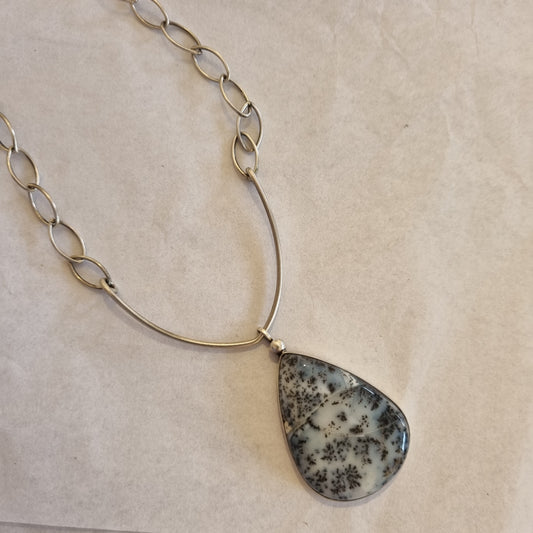 Oxidised Sterling Silver and Dendritic Opal Necklace