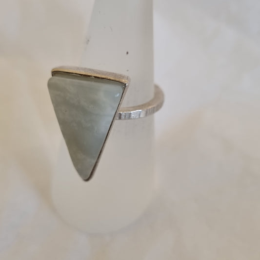 Long Triangle Ring - Siberian White Jade