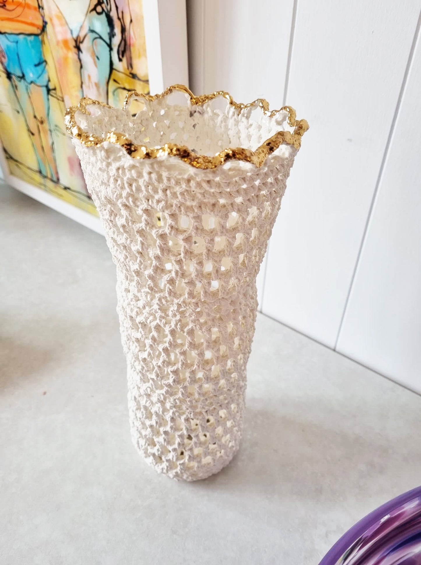 Crocheted Vase - 28 x 12 cm w/24ct gold